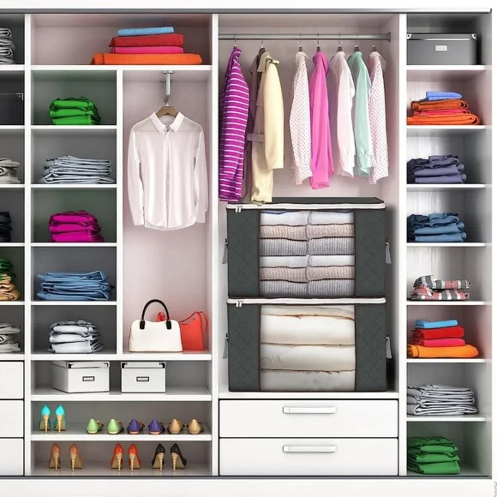 90L Large Storage Bags, 6‎ Pack Clothes Storage Bins Foldable Closet Organizers